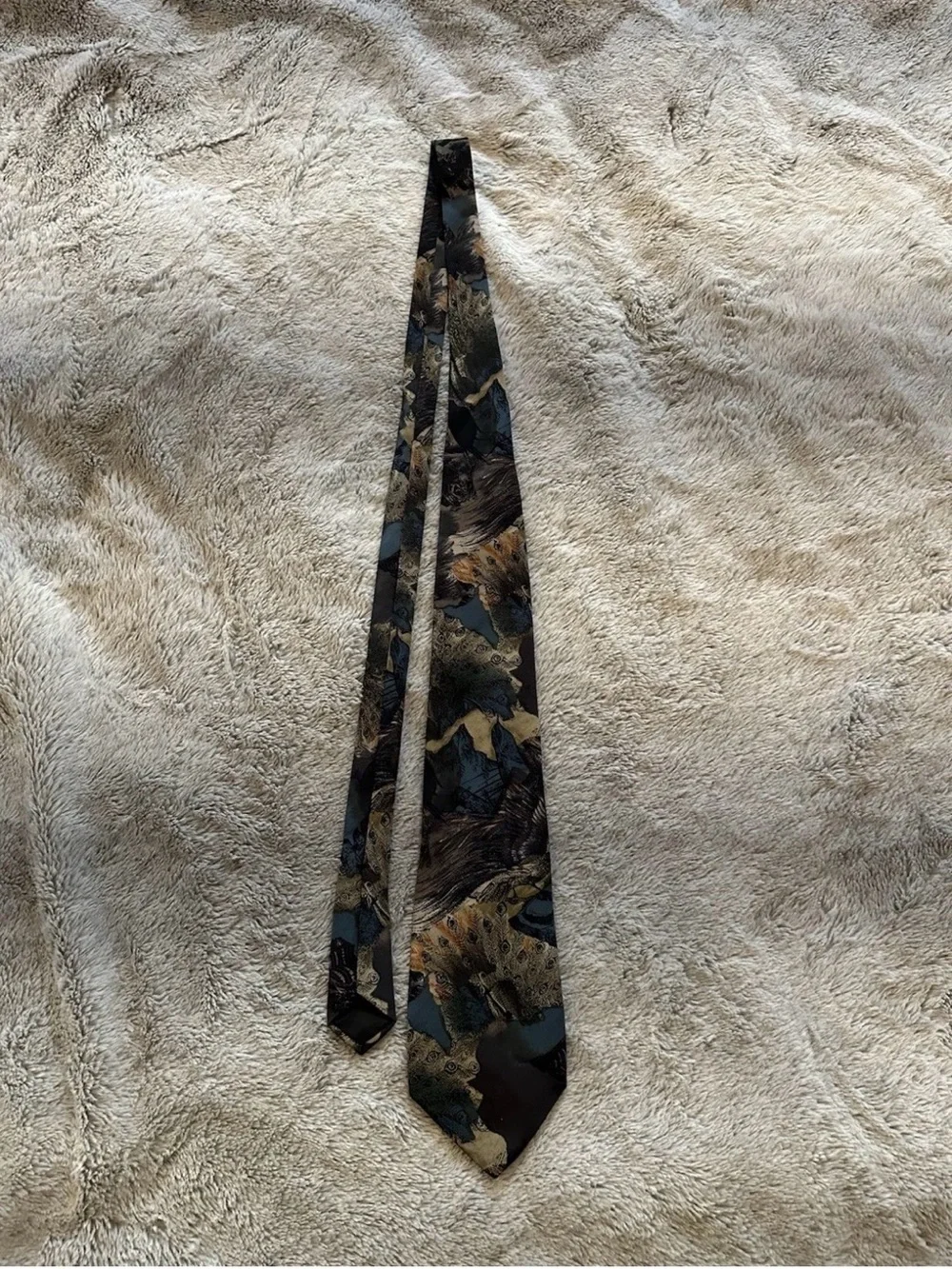 Men's Enrico Guccini 100% Silk Peacock Patterned Tie Made In Italy Unique Formal